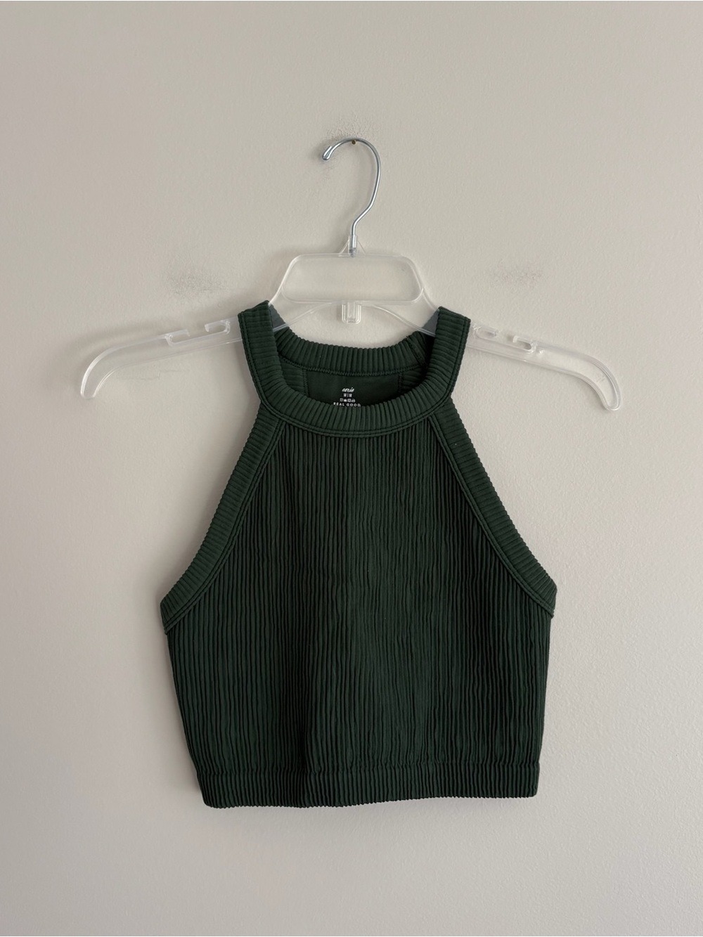 aerie Ribbed High-Neck Green Crop Tank Size M
